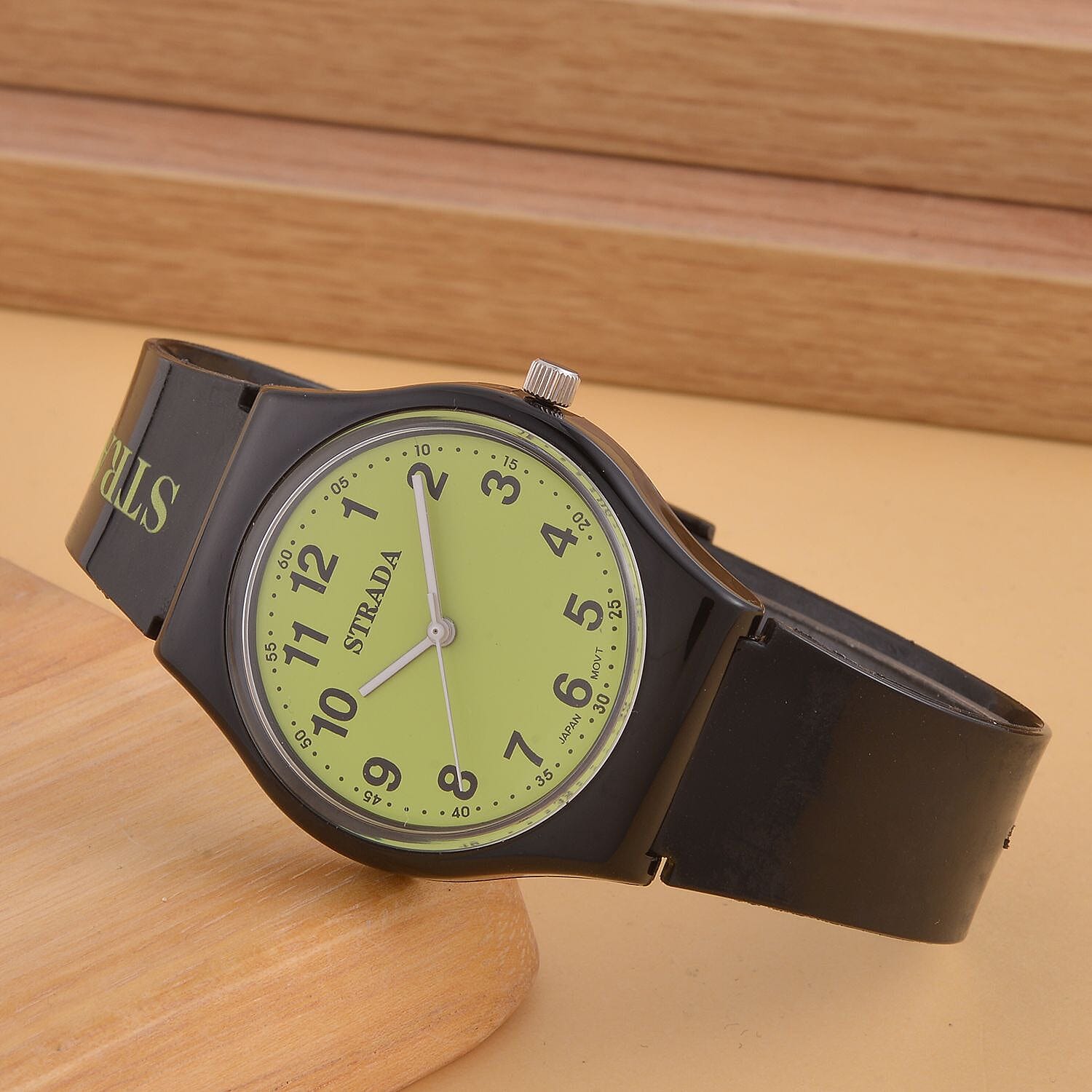 Strada Japanese Movement Bright Green Dial Watch with Black Silicone Strap (44mm) (5.50-7.50Inches)