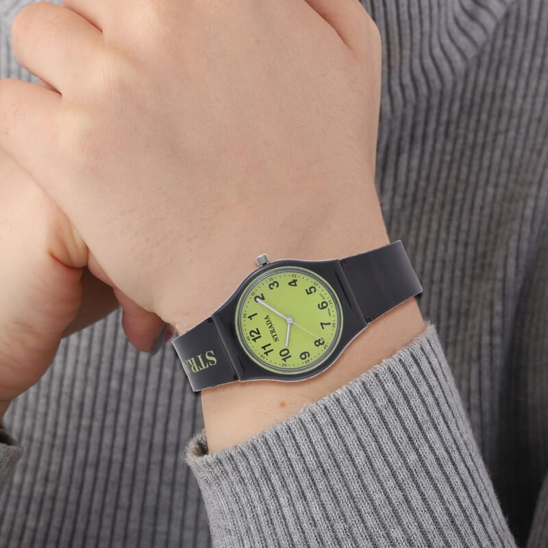 Strada Japanese Movement Bright Green Dial Watch with Black Silicone Strap (44mm) (5.50-7.50Inches)