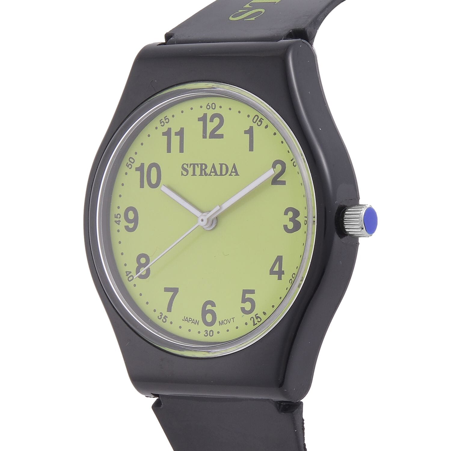 Strada Japanese Movement Bright Green Dial Watch with Black Silicone Strap (44mm) (5.50-7.50Inches)