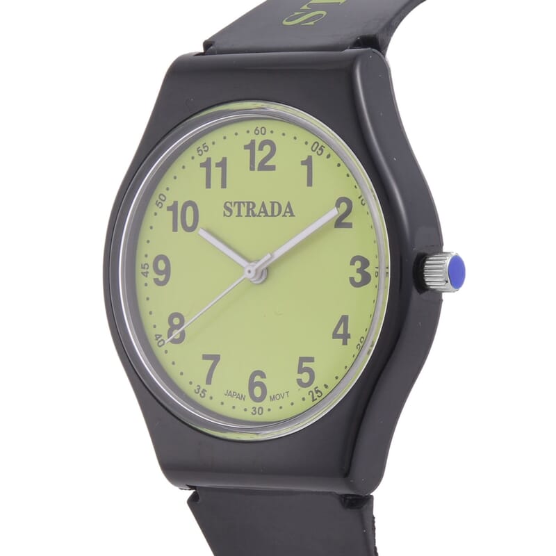 Strada Japanese Movement Bright Green Dial Watch with Black Silicone Strap (44mm) (5.50-7.50Inches)