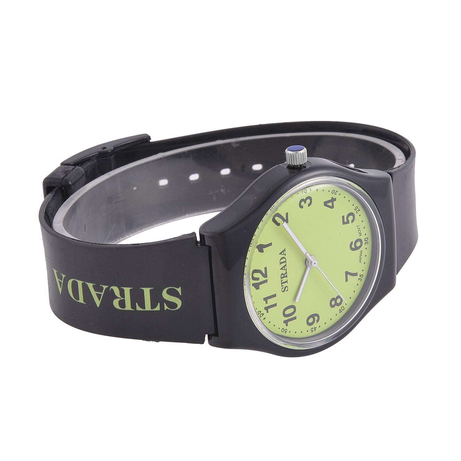 Strada Japanese Movement Bright Green Dial Watch with Black Silicone Strap (44mm) (5.50-7.50Inches)