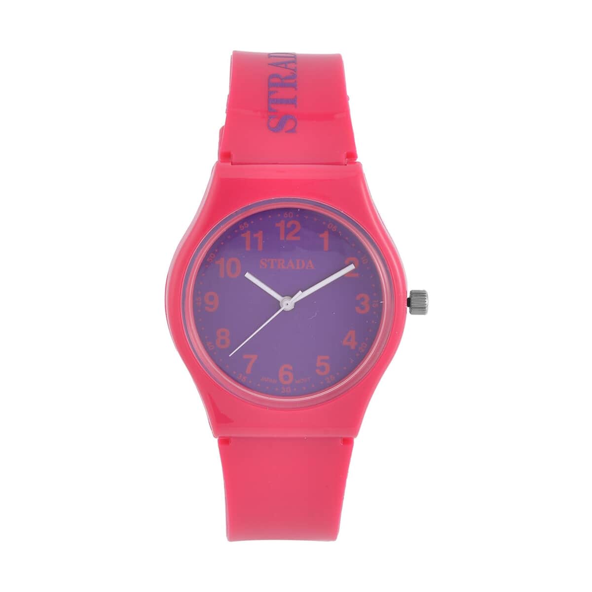 Strada Japanese Movement Purple Dial Watch with Fuchsia Silicone Strap (44mm) (5.50-7.50Inches) image number 0