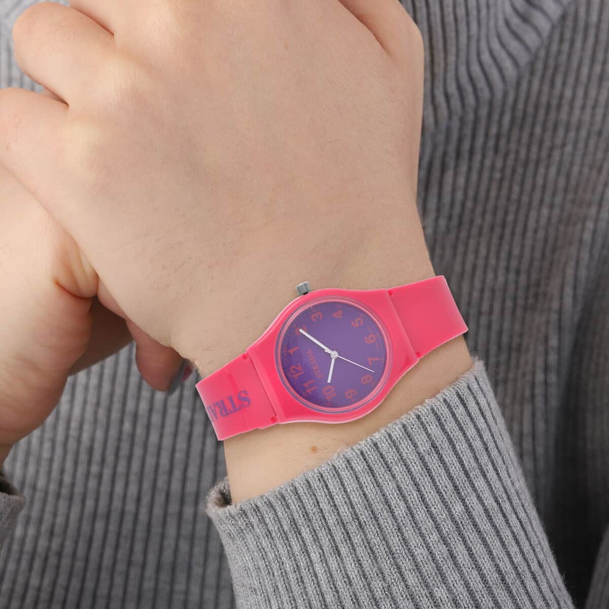 Strada Japanese Movement Purple Dial Watch with Fuchsia Silicone Strap (44mm) (5.50-7.50Inches) image number 2