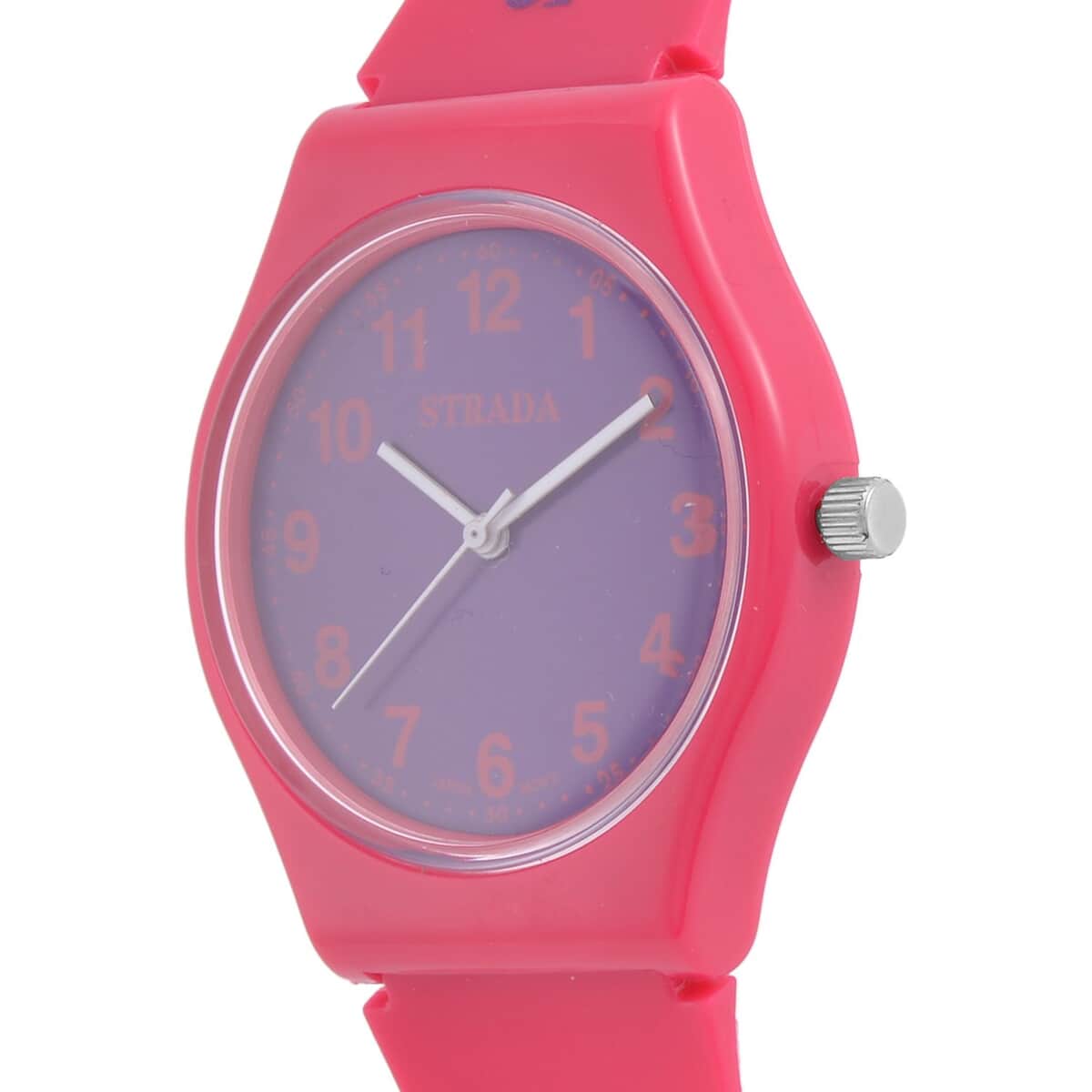 Strada Japanese Movement Purple Dial Watch with Fuchsia Silicone Strap (44mm) (5.50-7.50Inches) image number 3