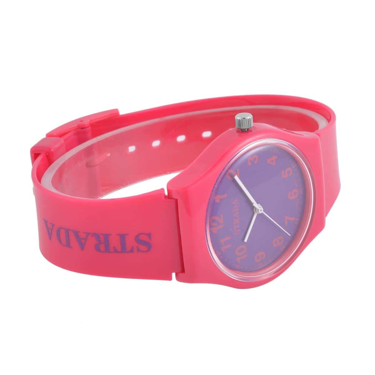 Strada Japanese Movement Purple Dial Watch with Fuchsia Silicone Strap (44mm) (5.50-7.50Inches) image number 4