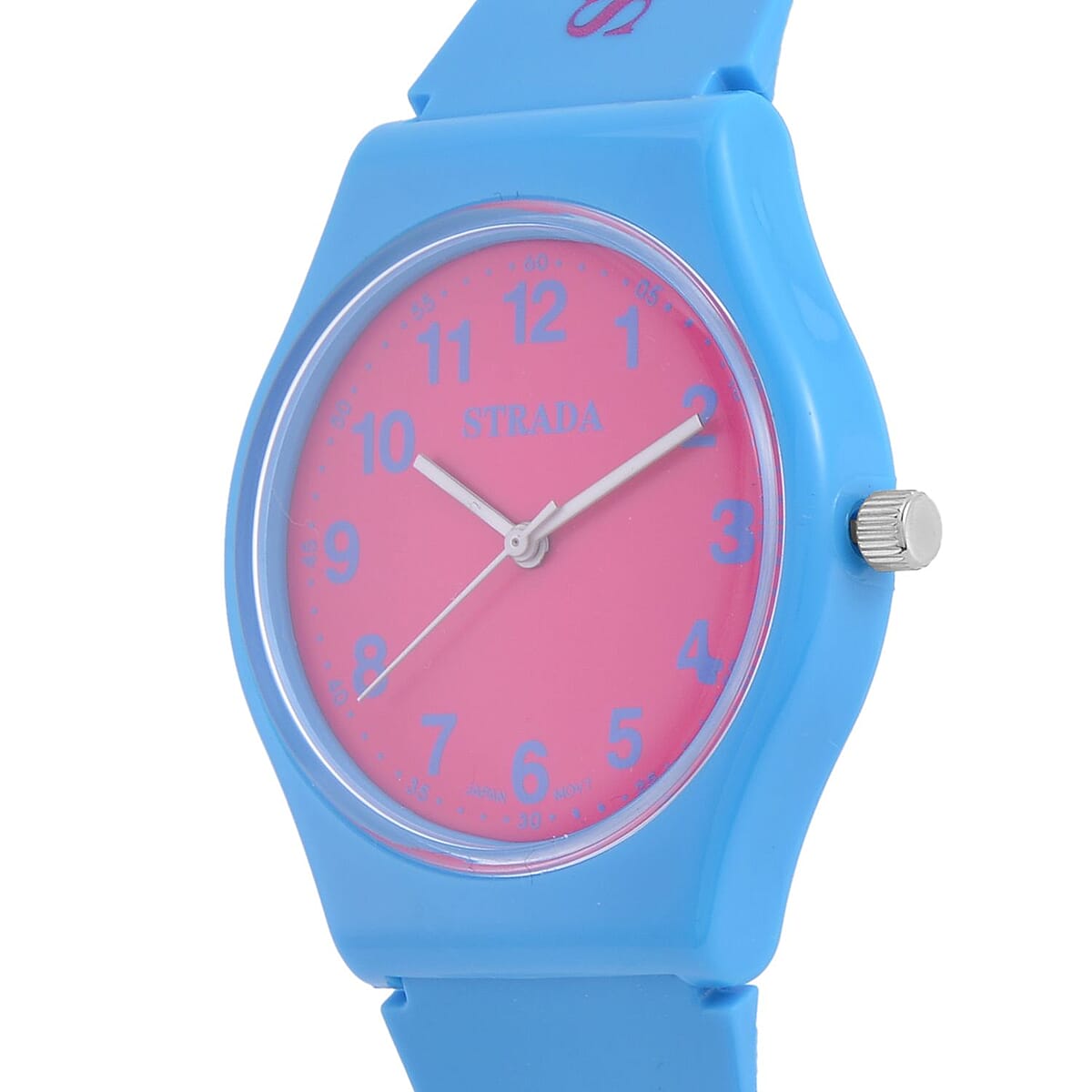 Strada Japanese Movement Fuchsia Dial Watch with Bright Blue Silicone Strap (44mm) (5.50-7.50Inches) image number 3