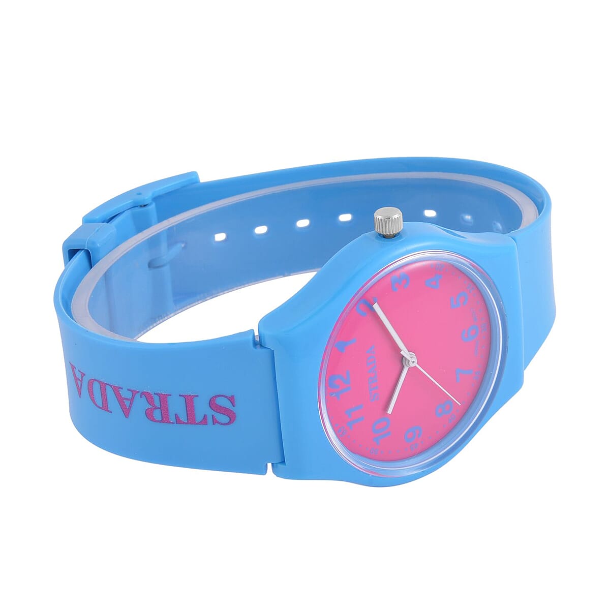 Strada Japanese Movement Fuchsia Dial Watch with Bright Blue Silicone Strap (44mm) (5.50-7.50Inches) image number 4