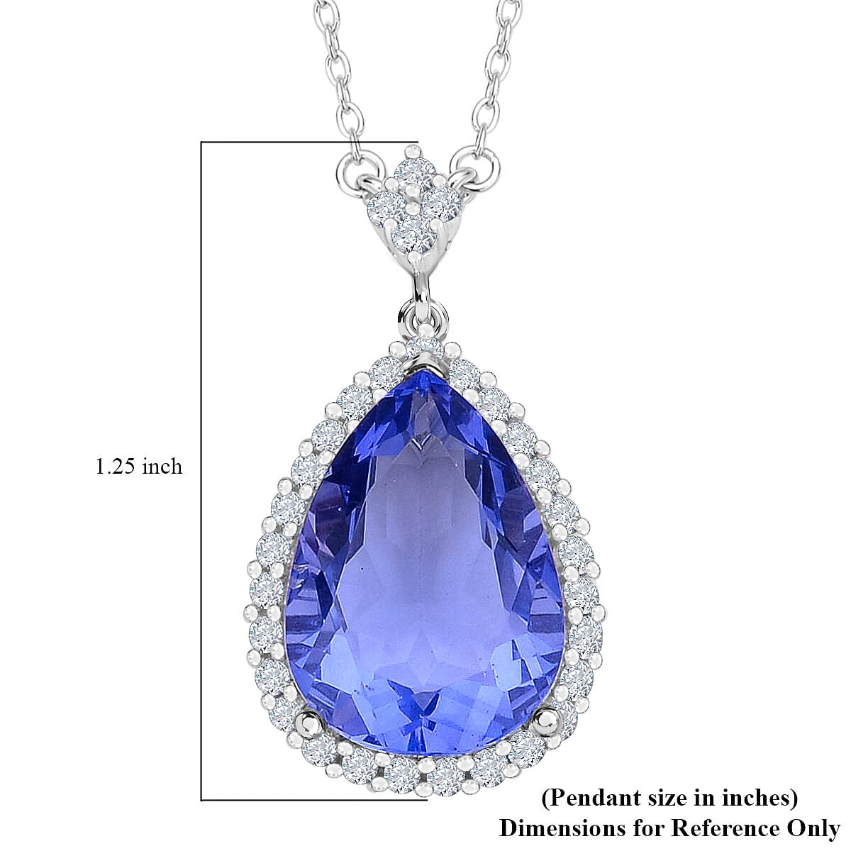 Fluorite With White Zircon Halo Necklace in Sterling Silver, Halo Pendant Necklace For Women, Bridal Jewelry 18 Inches