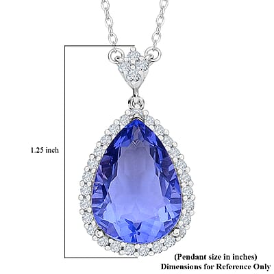 Fluorite With White Zircon Halo Necklace in Sterling Silver, Halo Pendant Necklace For Women, Bridal Jewelry 18 Inches