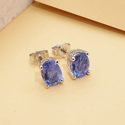Color Change Fluorite (IR) Stud Earrings in Rhodium Over Sterling Silver 3.00 ctw