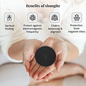 Shungite Plain Round Cellphone Large Tile, Decorative Black Mineral Tile for Mobile Phones 1.25 Approx. 35ctw