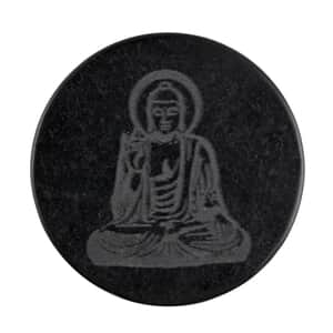 Shungite Buddha Engraved Round Cellphone Tile, Decorative Black Mineral Tile for Mobile Phones 1.25 Approx. 35ctw