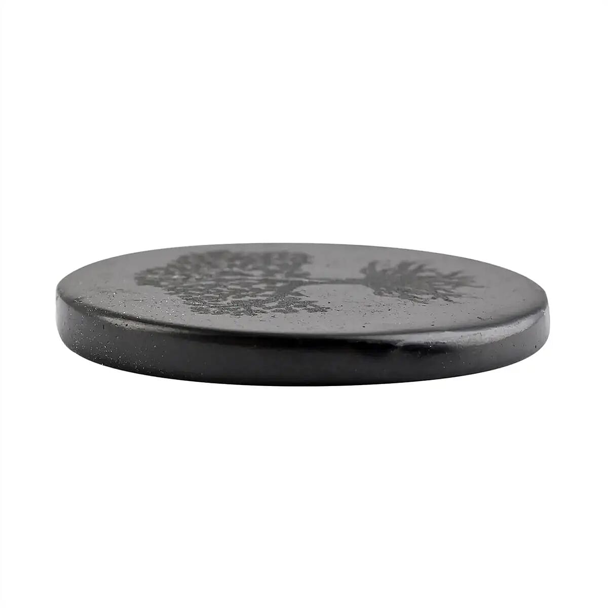 Shungite Tree of Life Engraved Round Cellphone Tile, Decorative Black Mineral Tile for Mobile Phones 1.25 Approx. 35ctw image number 4