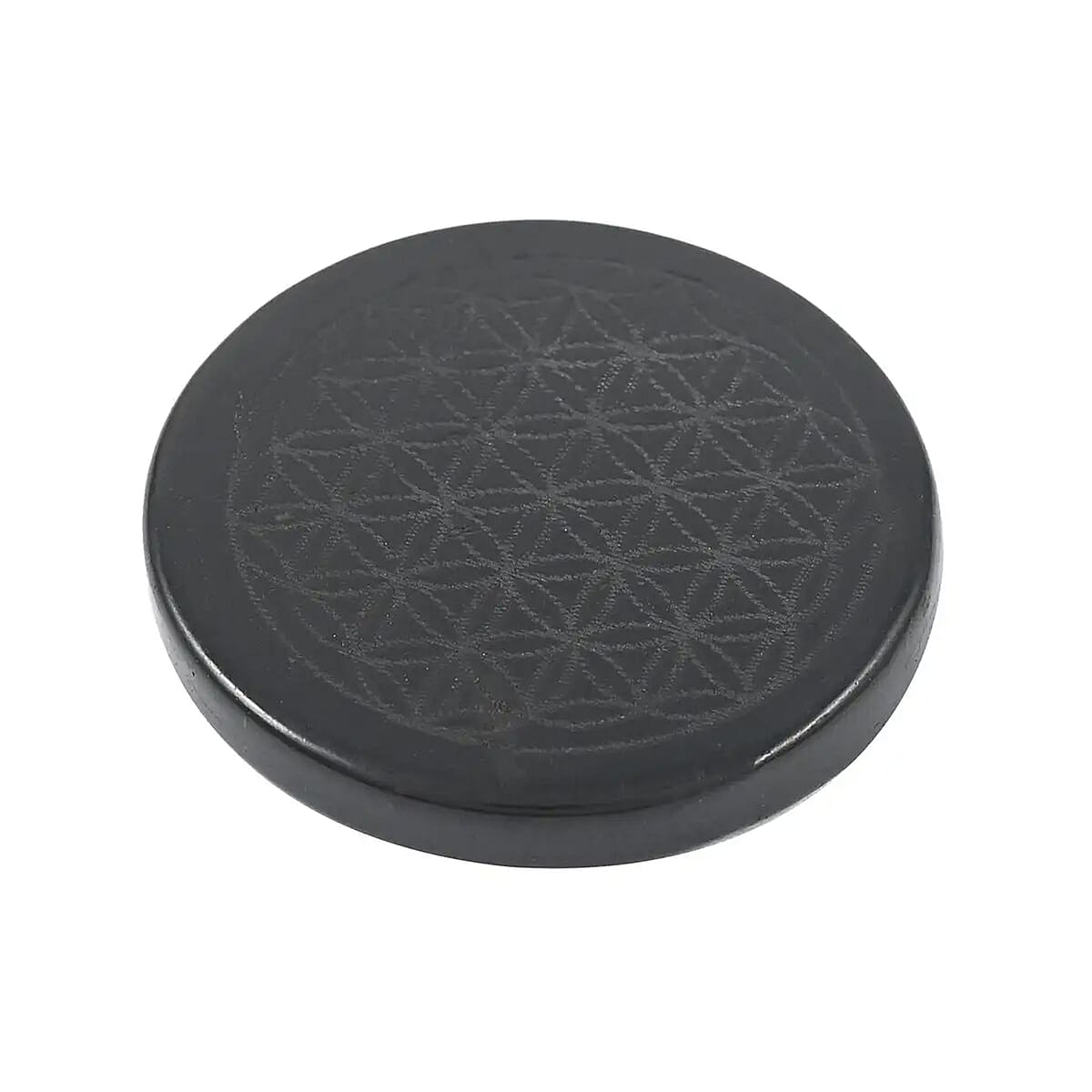 Shungite Flower of Life Engraved Round Cellphone Tile, Decorative Black Mineral Tile for Mobile Phones 1.25 Approx. 35ctw image number 5