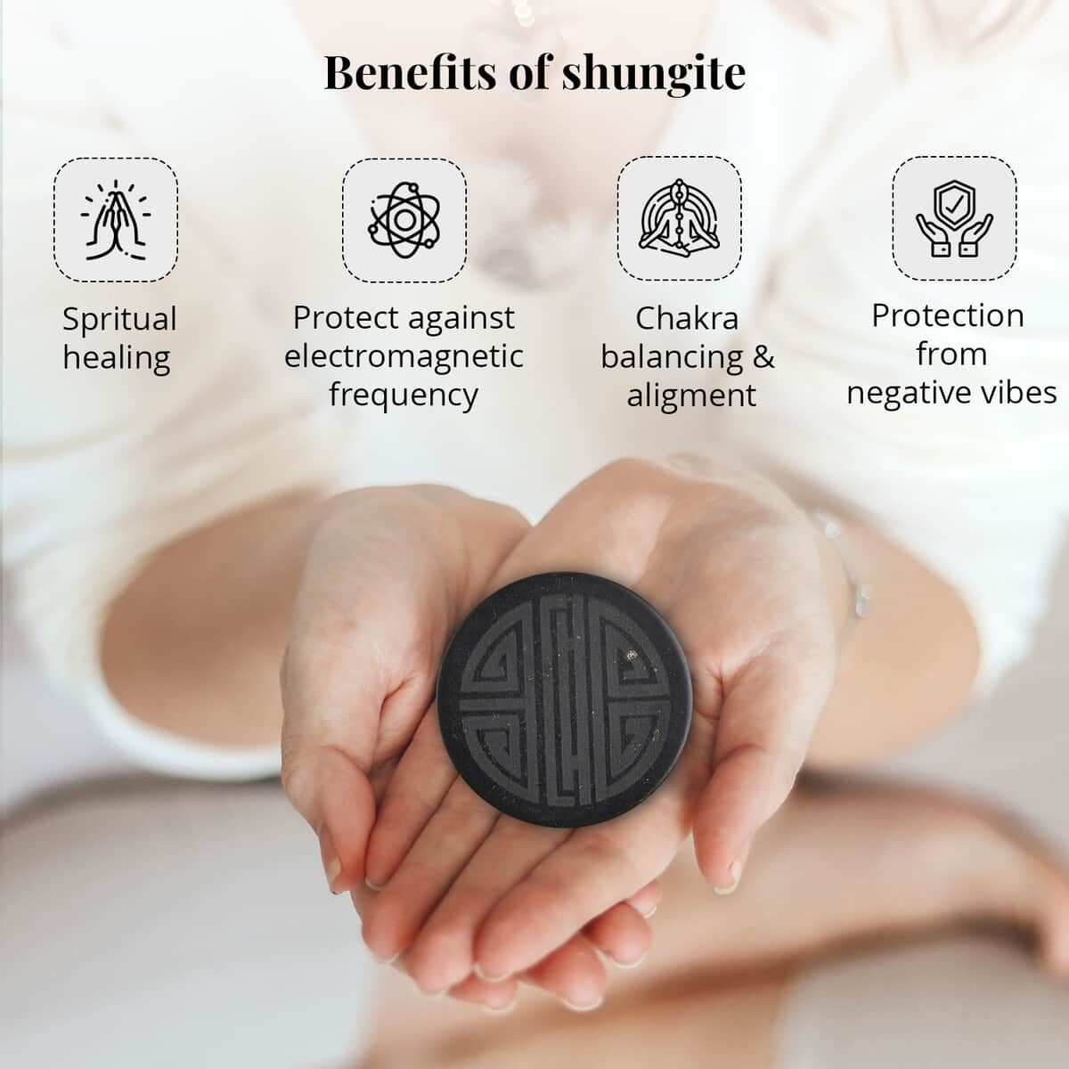 Shungite 4 Seasons Engraved Round Cellphone Tile, Decorative Black Mineral Tile for Mobile Phones 1.25 Approx. 35ctw image number 1