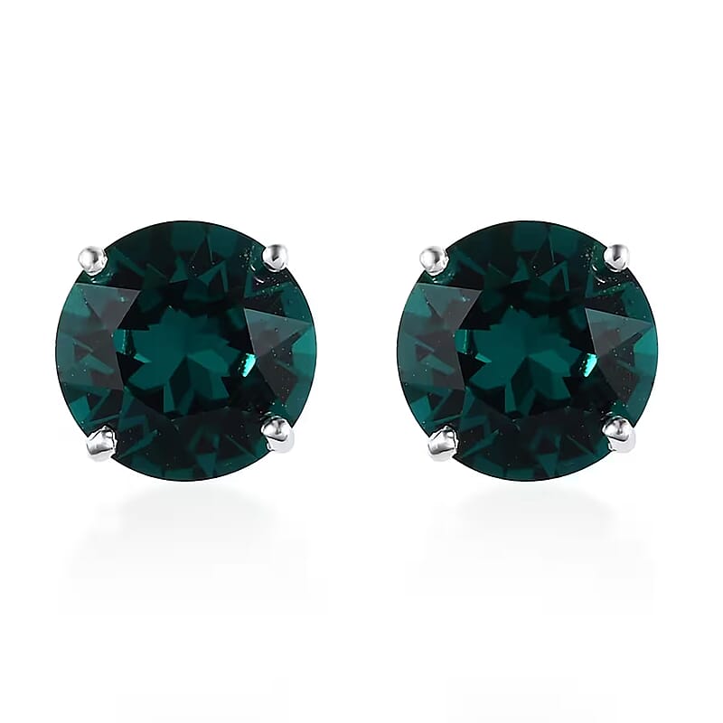 Emerald Color Crystal Solitaire Stud Earrings in Sterling Silver