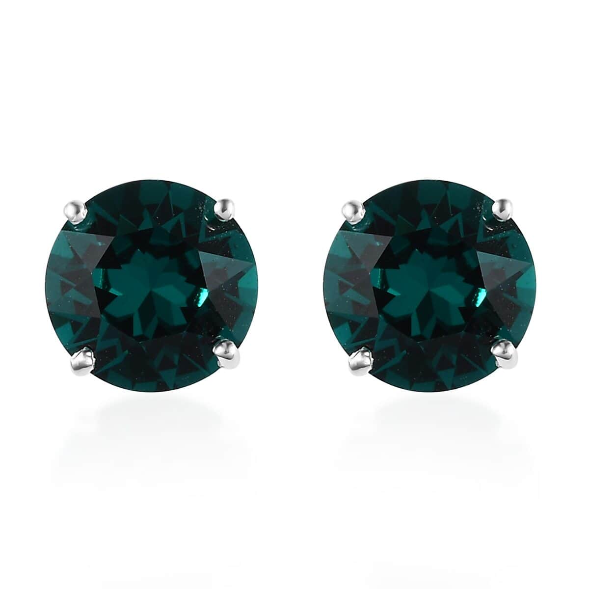 Doorbuster Emerald Color Crystal Solitaire Stud Earrings in Sterling Silver image number 0