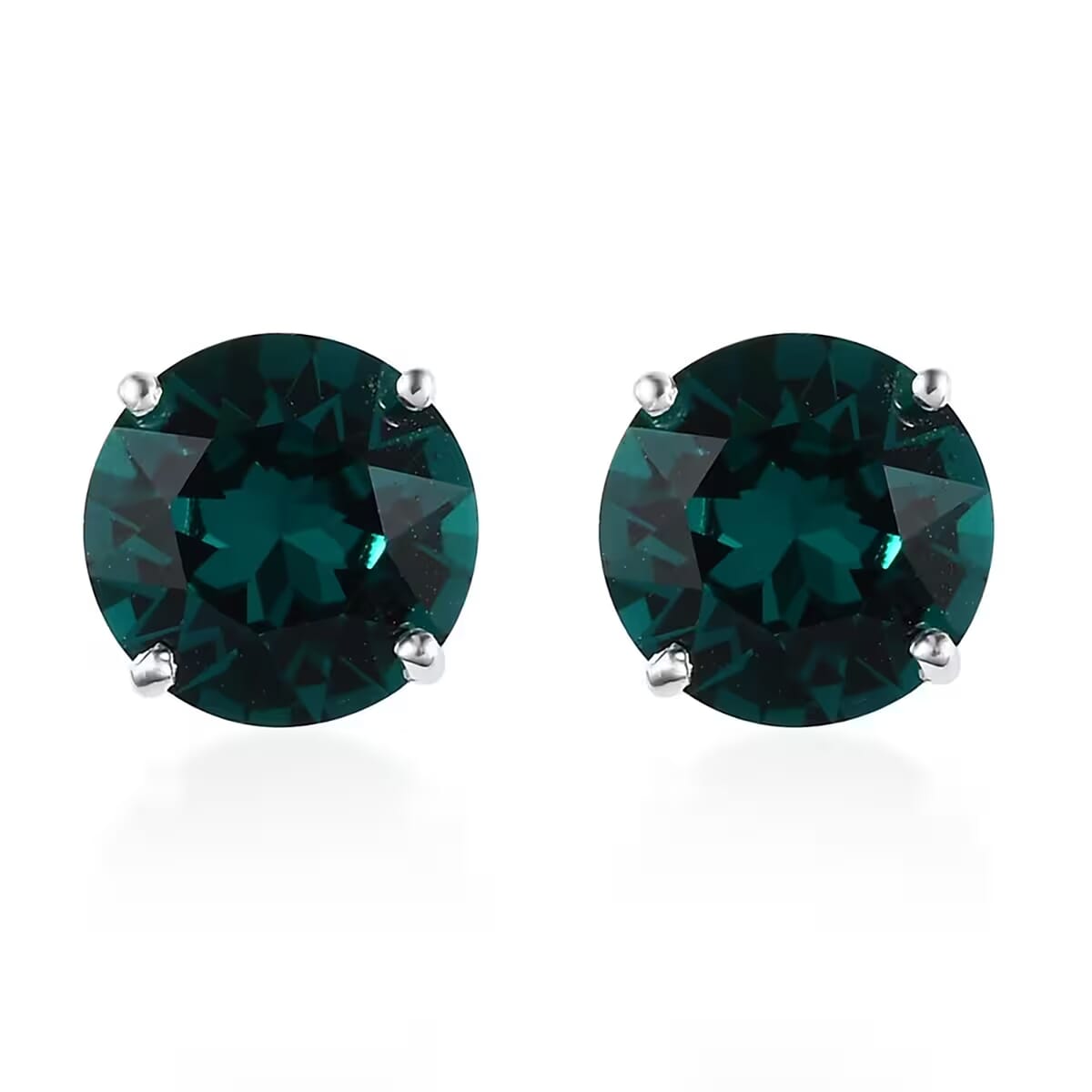 Doorbuster Emerald Color Crystal Solitaire Stud Earrings in Sterling Silver image number 0