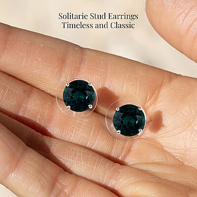 Emerald Color Crystal Solitaire Stud Earrings in Sterling Silver
