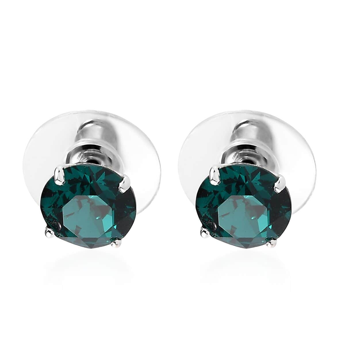 Emerald Color Crystal Solitaire Stud Earrings in Sterling Silver image number 3