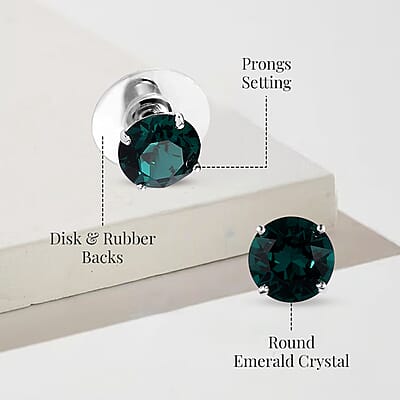 Emerald Color Crystal Solitaire Stud Earrings in Sterling Silver