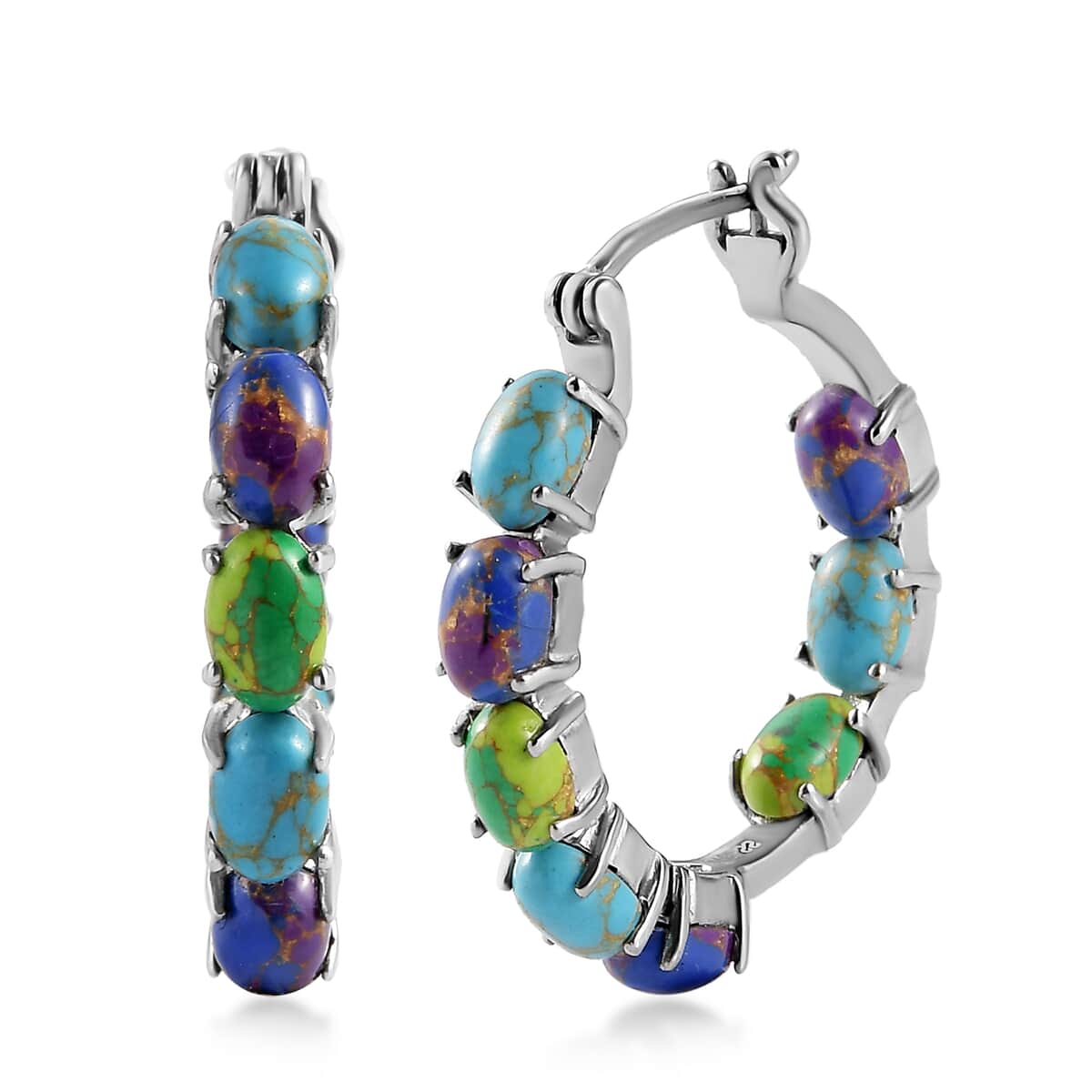 Doorbuster Mojave Green, Purple and Blue Turquoise Earrings in Stainless Steel 8.00 ctw image number 0