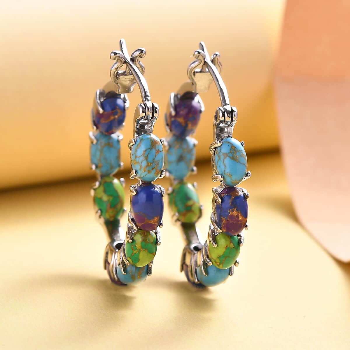 Doorbuster Mojave Green, Purple and Blue Turquoise Earrings in Stainless Steel 8.00 ctw image number 1