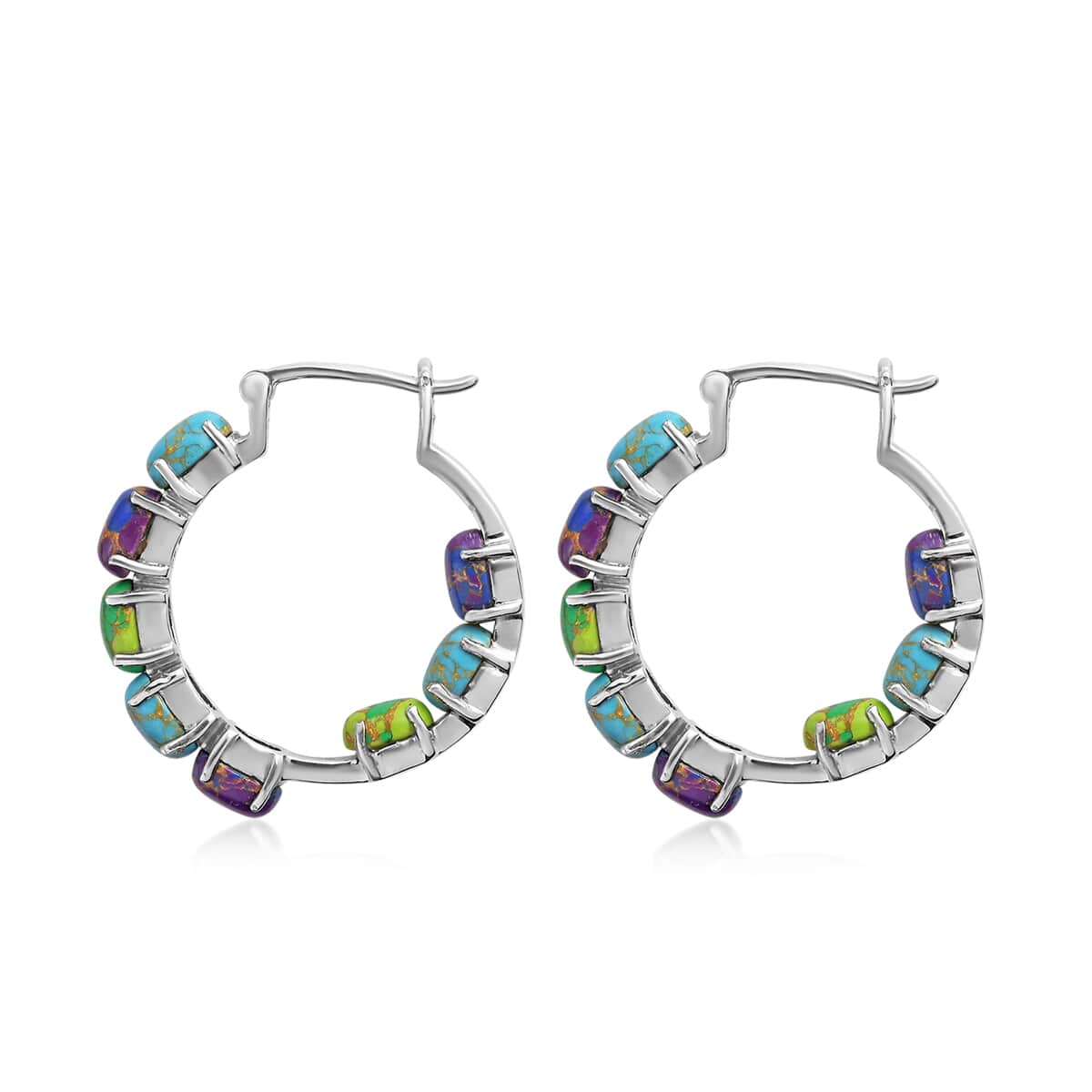 Doorbuster Mojave Green, Purple and Blue Turquoise Earrings in Stainless Steel 8.00 ctw image number 3