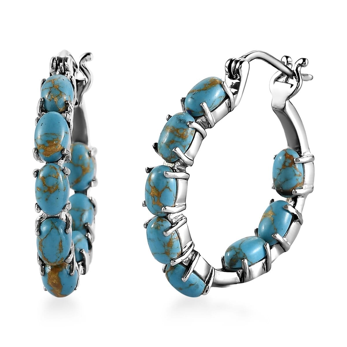 Doorbuster Mojave Blue Turquoise Hoop Earrings in Stainless Steel 7.50 ctw image number 0