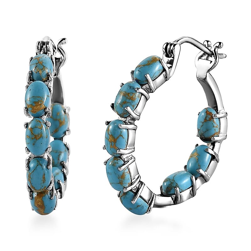 Mojave Blue Turquoise Hoop Earrings in Stainless Steel 7.50 ctw