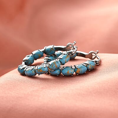 Mojave Blue Turquoise Hoop Earrings in Stainless Steel 7.50 ctw