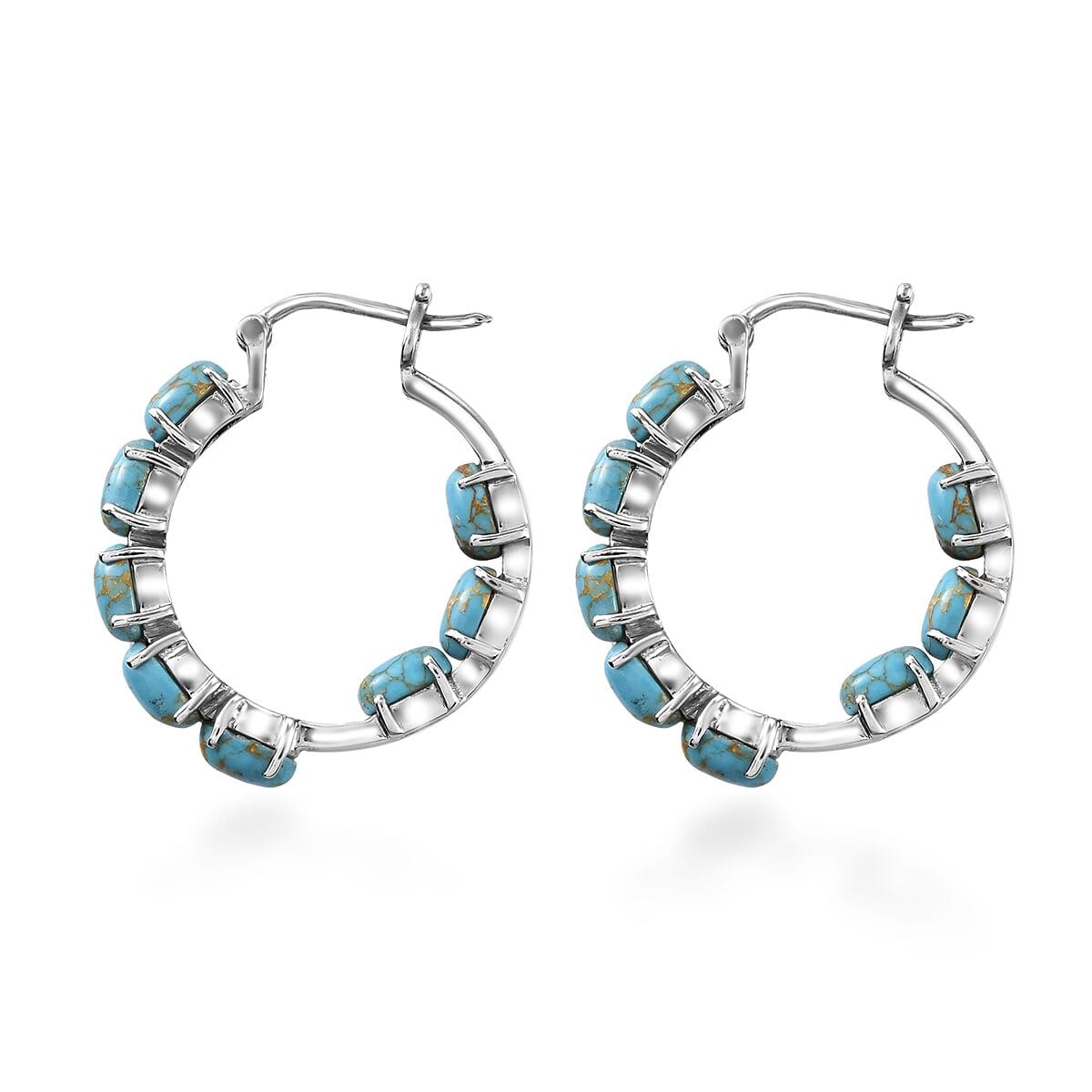 Doorbuster Mojave Blue Turquoise Hoop Earrings in Stainless Steel 7.50 ctw image number 3