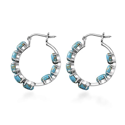 Mojave Blue Turquoise Hoop Earrings in Stainless Steel 7.50 ctw