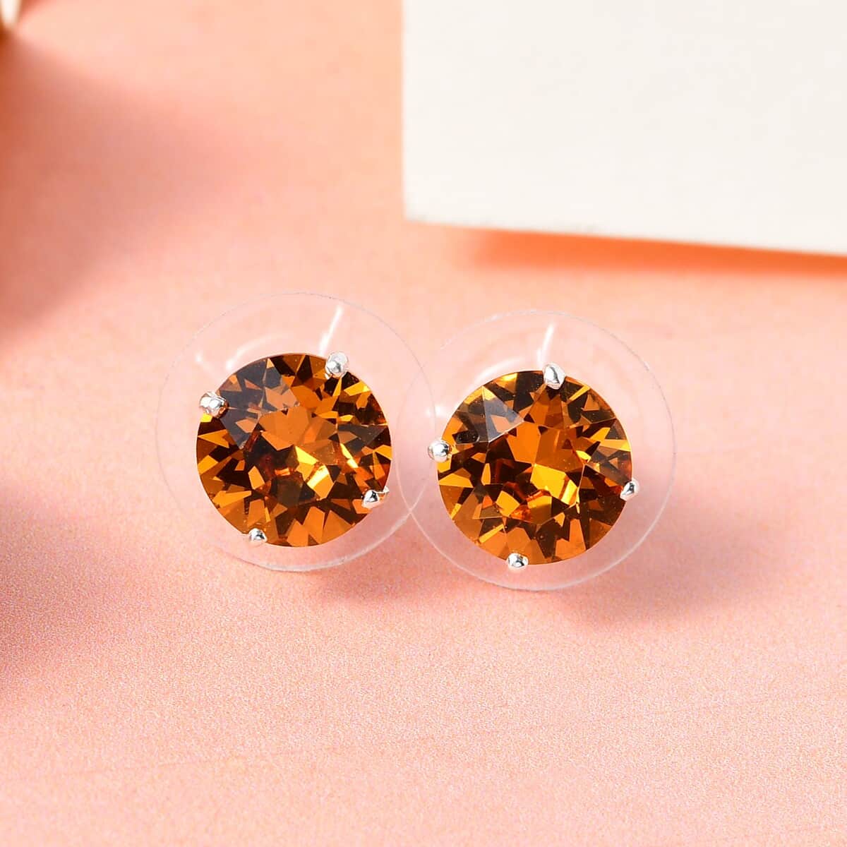 Topaz Color Crystal Solitaire Stud Earrings in Sterling Silver image number 1
