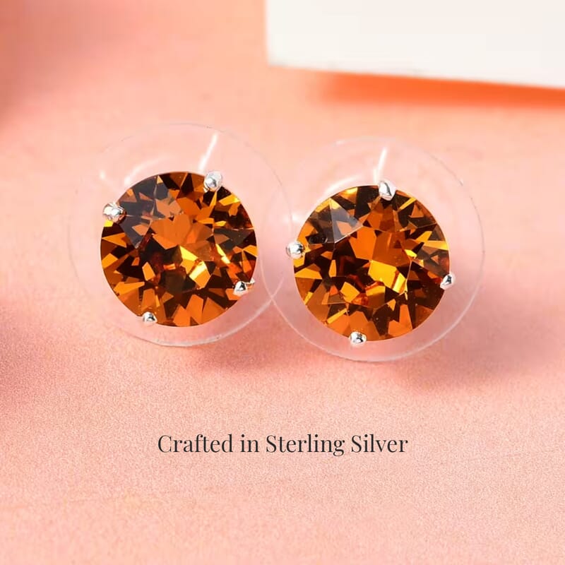 Topaz Color Crystal Solitaire Stud Earrings in Sterling Silver