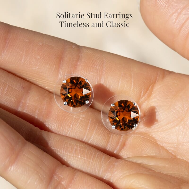 Topaz Color Crystal Solitaire Stud Earrings in Sterling Silver