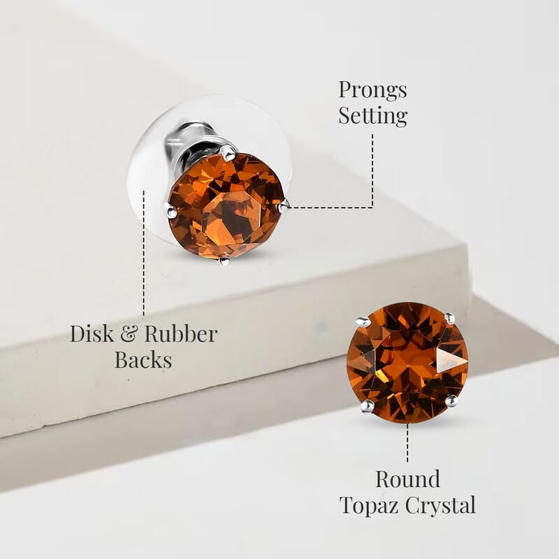 Topaz Color Crystal Solitaire Stud Earrings in Sterling Silver