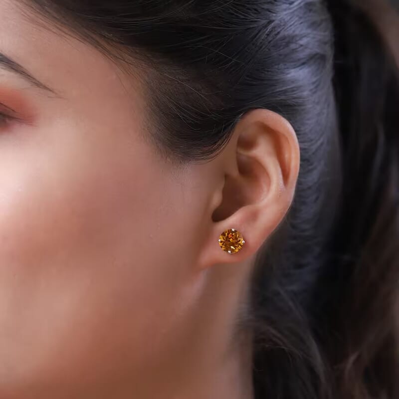 Topaz Color Crystal Solitaire Stud Earrings in Sterling Silver