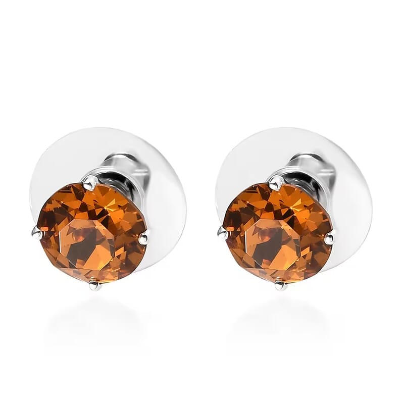 Topaz Color Crystal Solitaire Stud Earrings in Sterling Silver