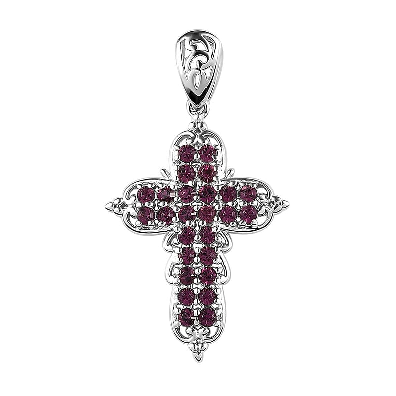 Karis Amethyst Color Crystal Cross Pendant without Chain in Platinum Bond