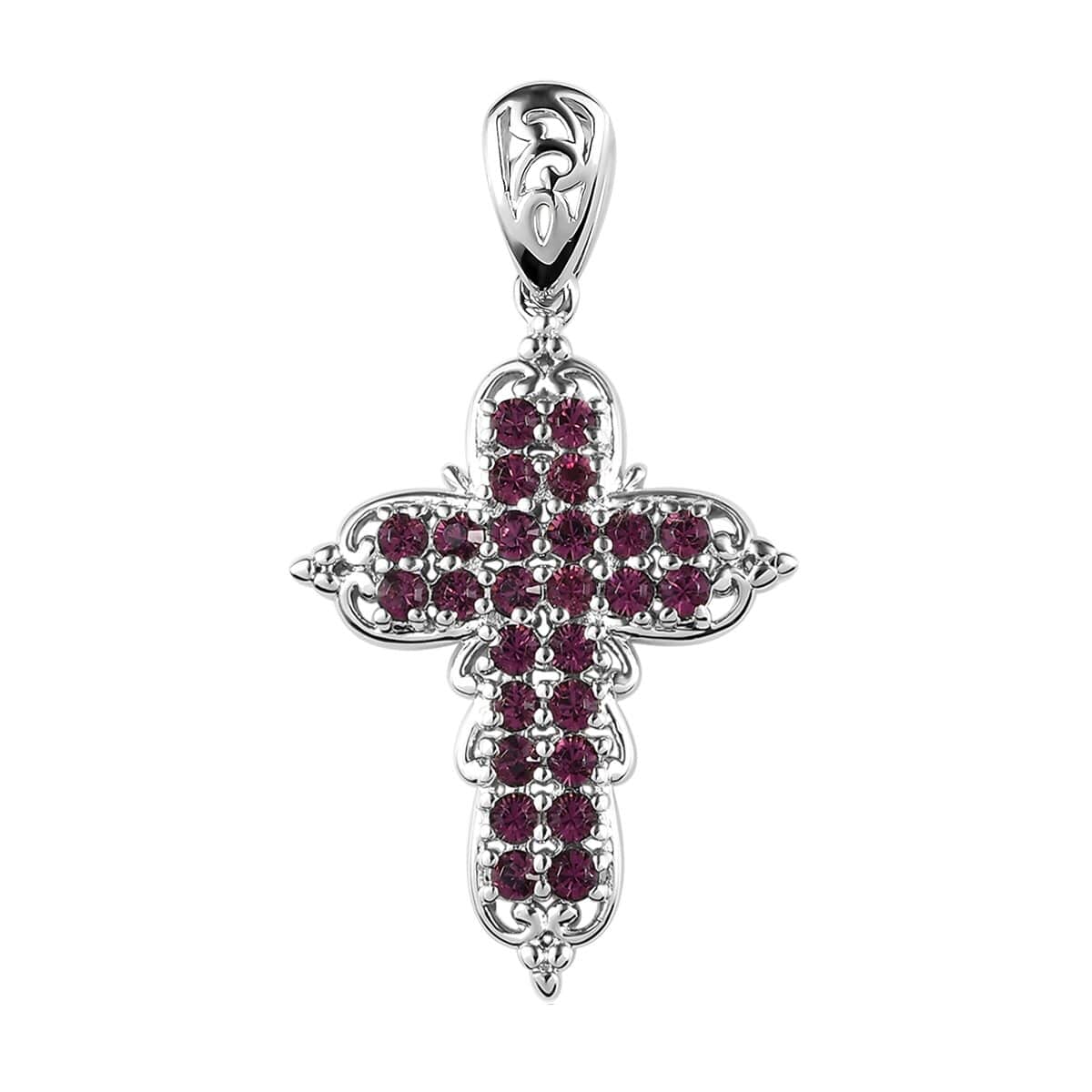 Karis Amethyst Color Crystal Cross Pendant in Platinum Bond image number 0