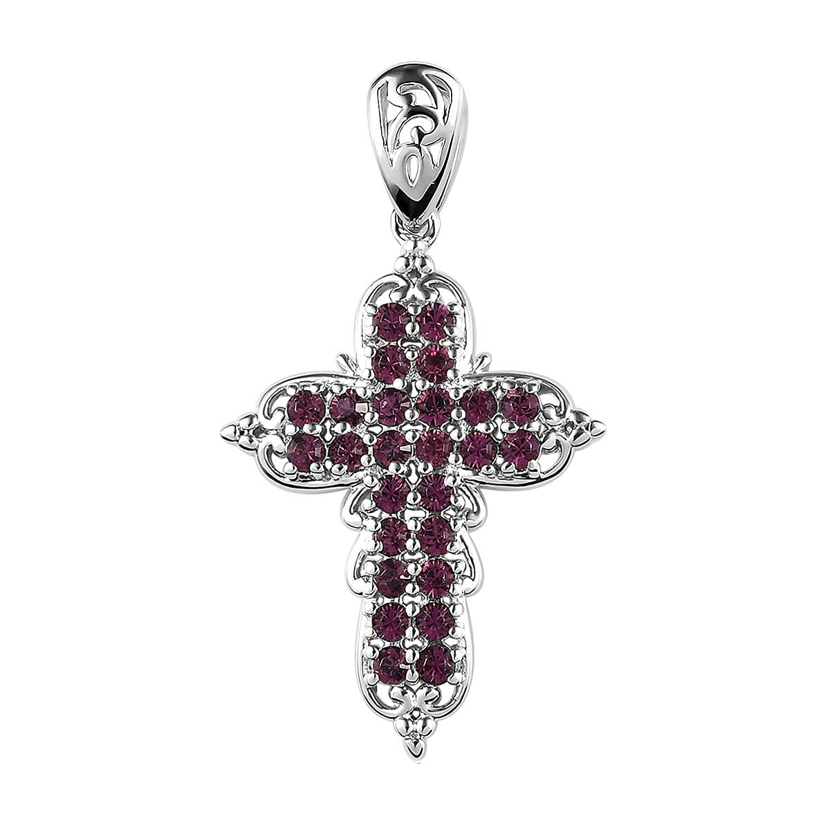 Doorbuster KARIS Amethyst Color Crystal Cross Pendant in Platinum Bond image number 0