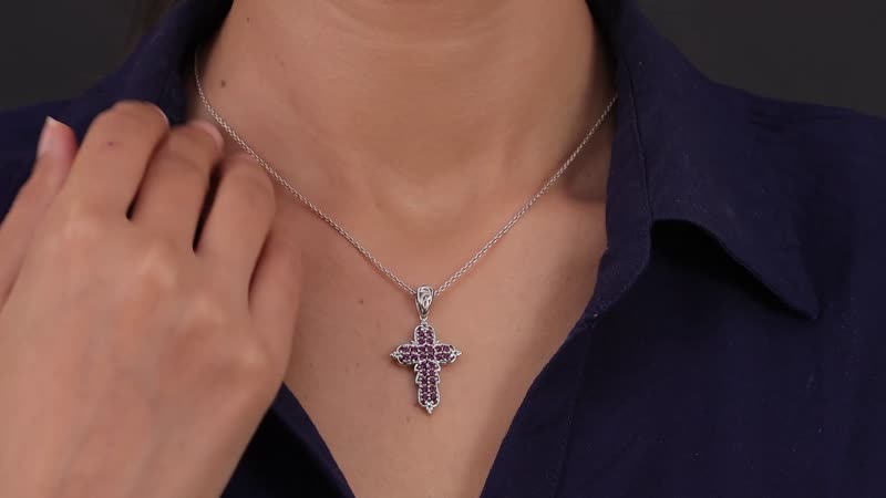 Doorbuster KARIS Amethyst Color Crystal Cross Pendant in Platinum Bond