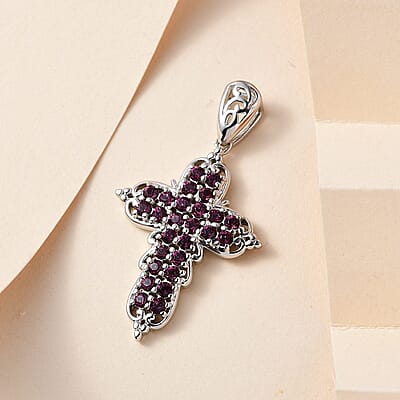 Karis Amethyst Color Crystal Cross Pendant without Chain in Platinum Bond