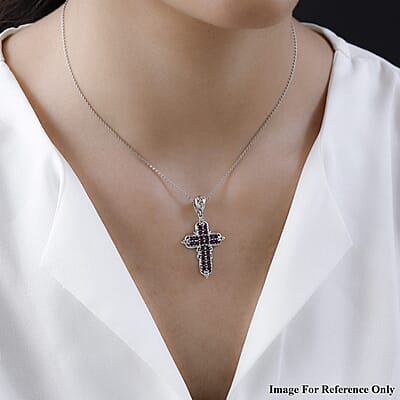 Karis Amethyst Color Crystal Cross Pendant without Chain in Platinum Bond