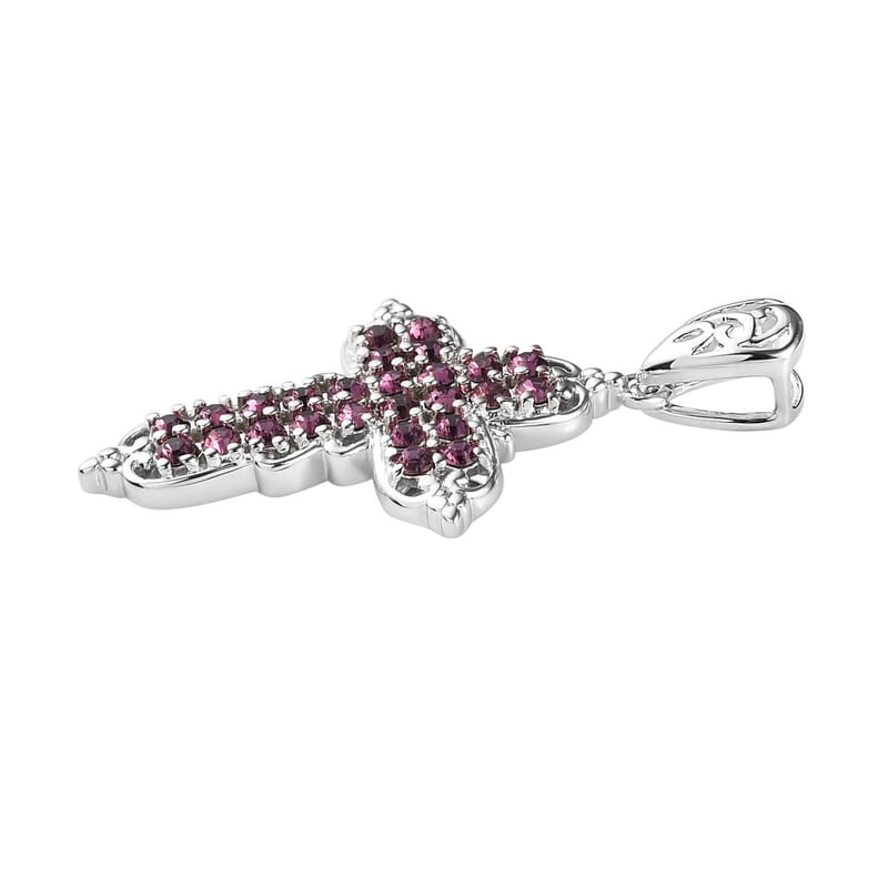 Karis Amethyst Color Crystal Cross Pendant without Chain in Platinum Bond