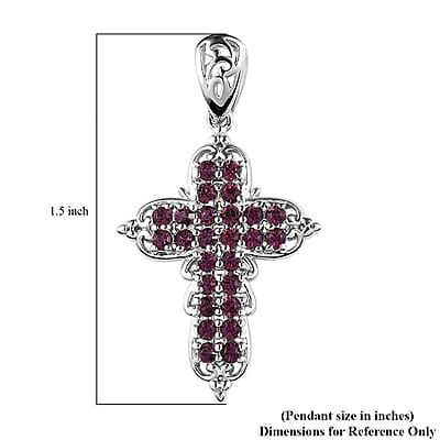 Karis Amethyst Color Crystal Cross Pendant without Chain in Platinum Bond