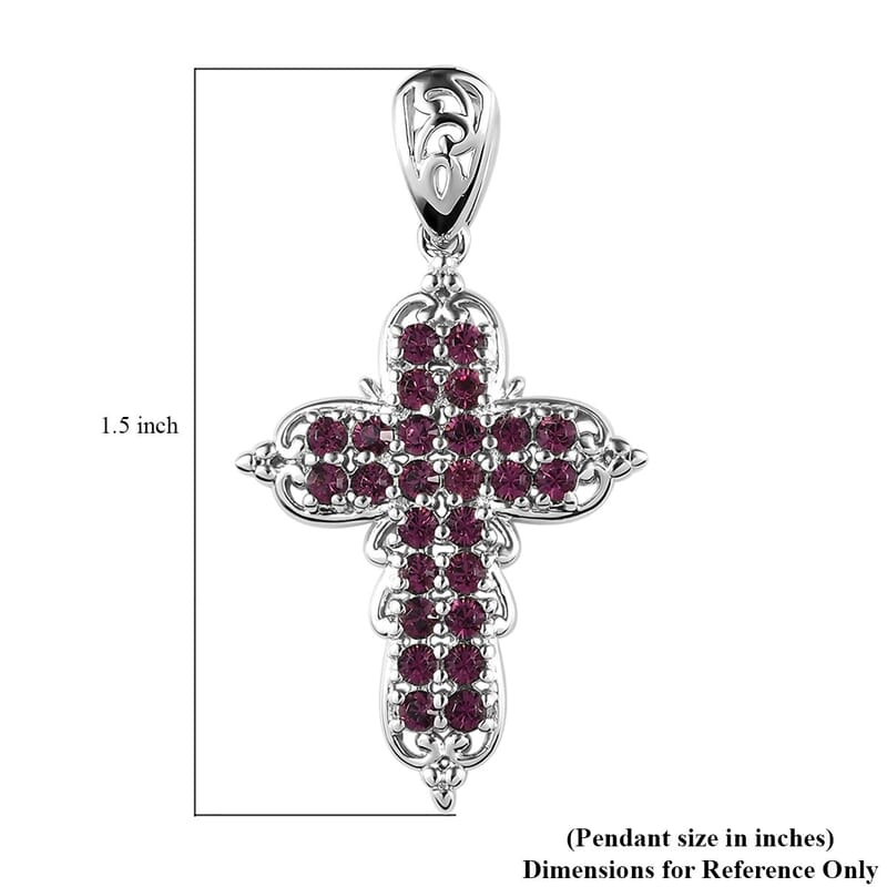 Karis Amethyst Color Crystal Cross Pendant without Chain in Platinum Bond