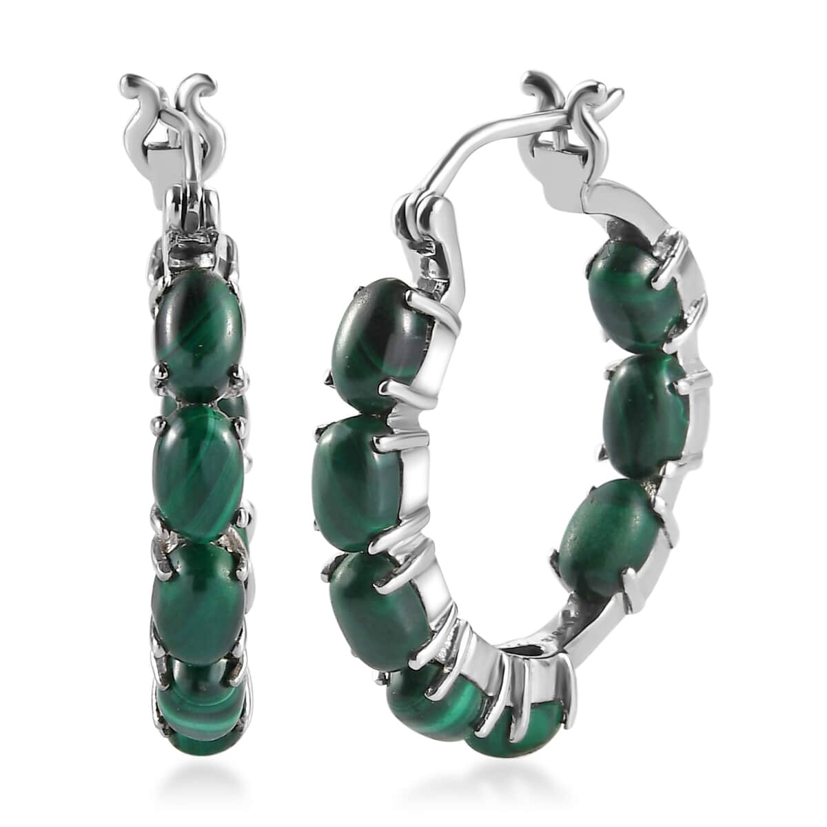 African Malachite Earrings in Stainless Steel 8.00 ctw , Tarnish-Free, Waterproof, Sweat Proof Jewelry image number 0