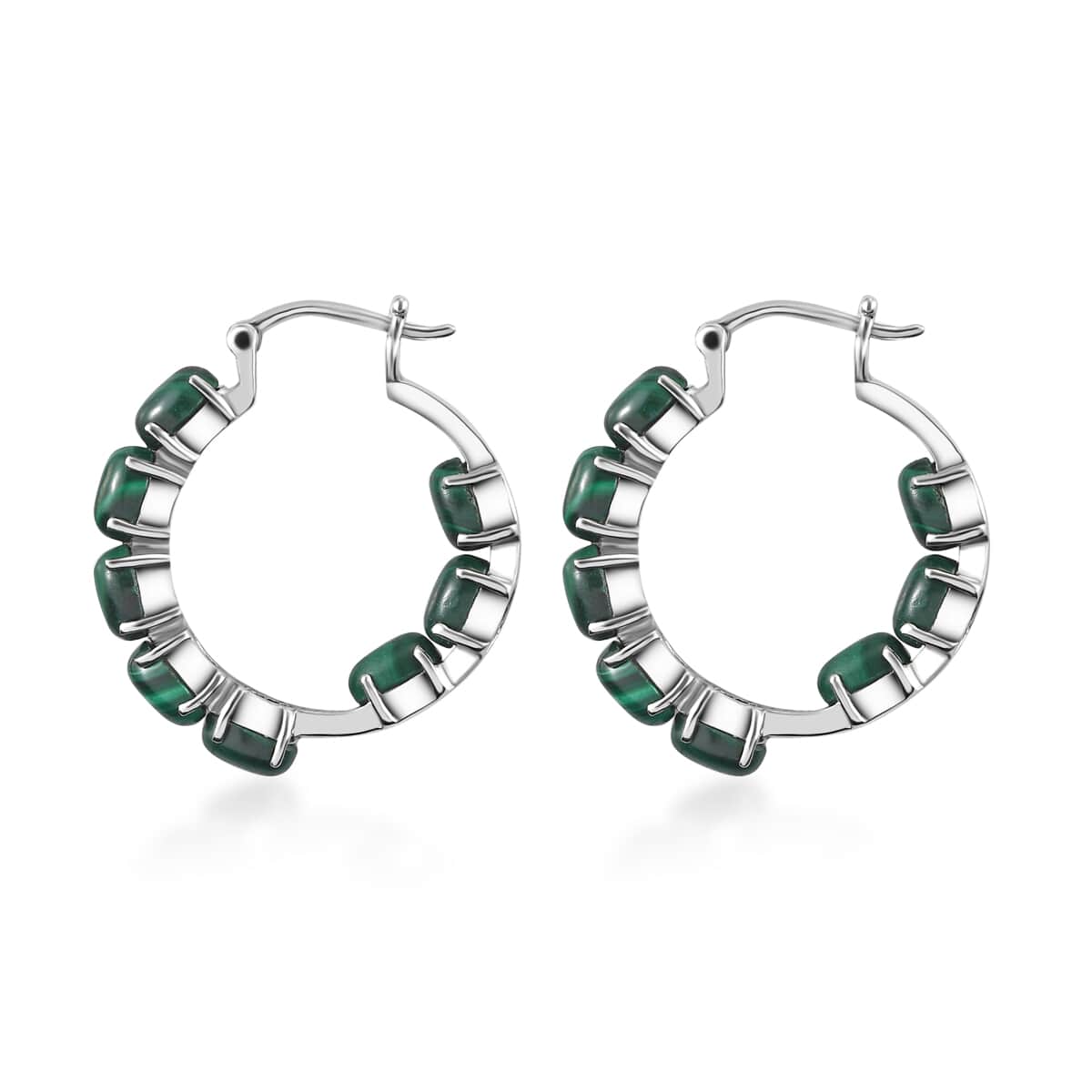 African Malachite Earrings in Stainless Steel 8.00 ctw , Tarnish-Free, Waterproof, Sweat Proof Jewelry image number 3